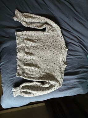 Chunky Open-Knit Crewneck Sweater in grey mix